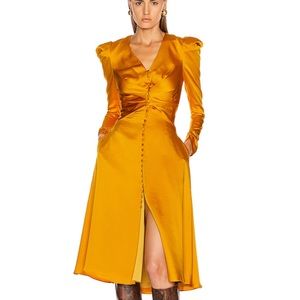 Jonathan Simkhai ruched sateen dress in Tumeric